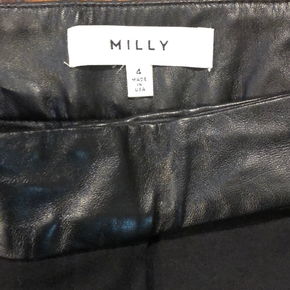 Milly Black Wool Pants w/ Black Leather Faux Belt - Picture 8 of 8
